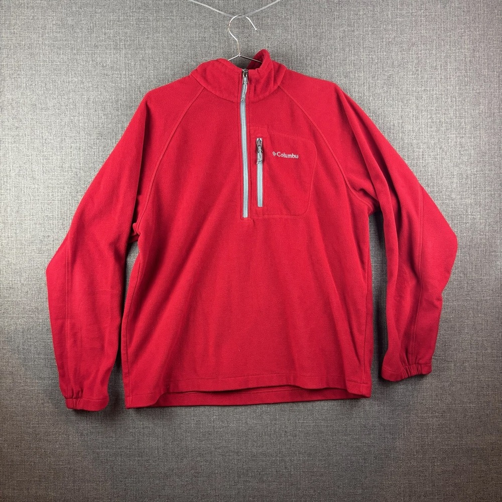 Columbia Pullover Sweater Mens Large Red Fleece‎ Half Zip Outdoors Hiking Pocket